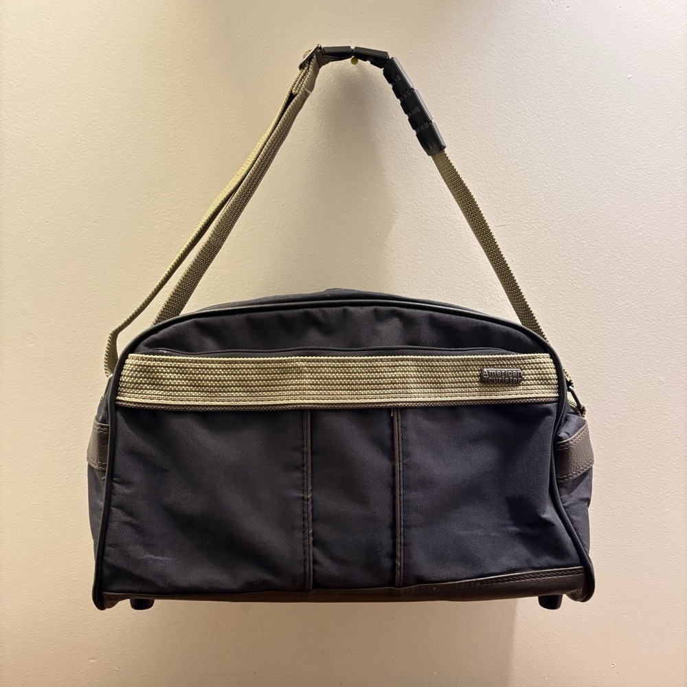 VTG 1980's American Tourister Carry On Shoulder Bag‎ Messenger Bag Gray/Tan